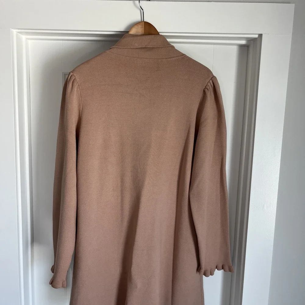 Kate Spade Long Knit Open Cardigan Blazer Sweater XL Ruffle Sleeve Classic Beige